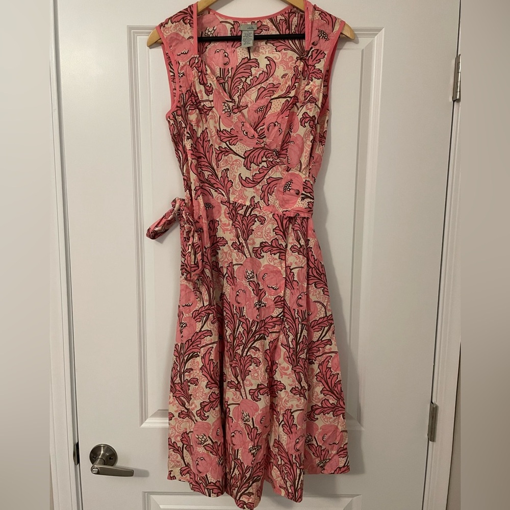 Anthropologie Odille Floral Pink Sleeveless Wrap Dress